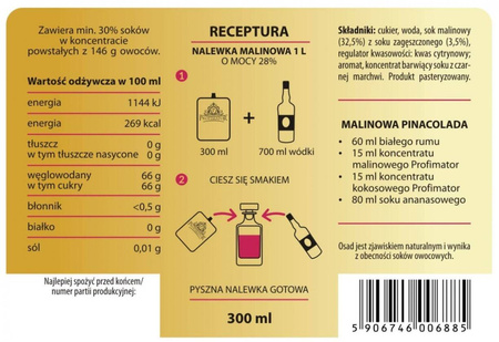 Koncentrat malinowy bez alkoholu PROFIMATOR 300ml – esencja lata w każdej kropli