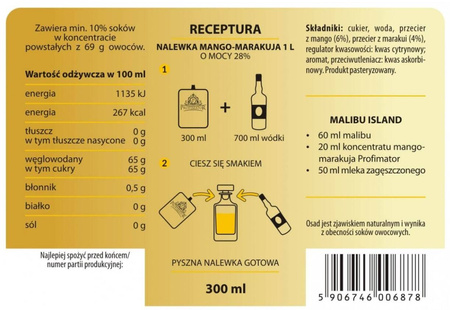 Egzotyczny koncentrat MANGO-MARAKUJA 300ml – bezalkoholowa baza do letnich drinków