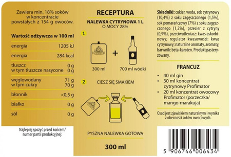 Koncentrat cytrynowy PROFIMATOR LIMONCE 300 ml – naturalna baza do drinków i nalewek
