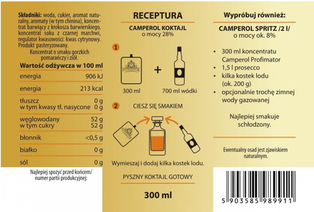 CAMPEROL 300ml – bezalkoholowa baza o ziołowo-cytrusowym smaku do stylowych drinków