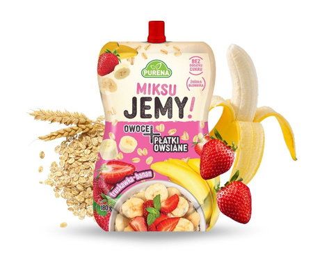 Przekąska miksuJEMY truskawka-banan + płatki owsiane 180g