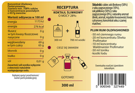Koncentrat ŚLIWKA 300ml – owocowa baza bez alkoholu do nalewek i zimowych drinków