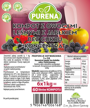 Kompot owoce leśne bez cukru Purena – koncentrat 1 kg na 10 l