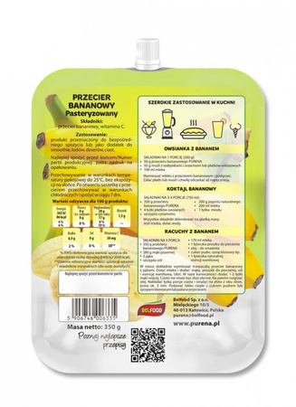 Przecier bananowy 100% bez cukru PURENA – naturalna słodycz w wygodnej saszetce 350g
