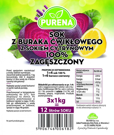 Sok z buraka 100% zagęszczony Purena – 1kg na 4L