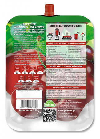 Przecier wiśniowo-jabłkowy 100% bez cukru PURENA – intensywny smak natury w poręcznej saszetce 250g
