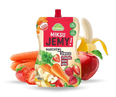 Warzywno-Owocowa Przekąska miksuJEMY – Marchew, Truskawka, Banan & Jabłko 180g