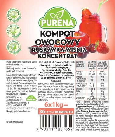 Kompot truskawka-wiśnia Purena – koncentrat 1 kg na 6 l