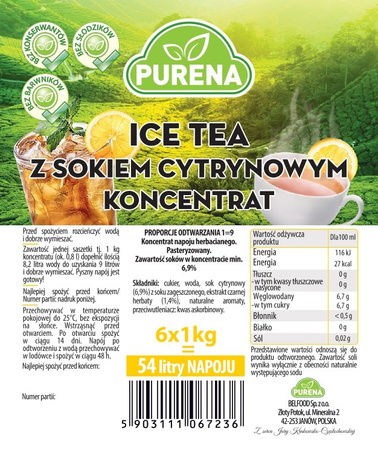 Baza ICE TEA cytrynowa Purena 1kg – koncentrat na 9L napoju