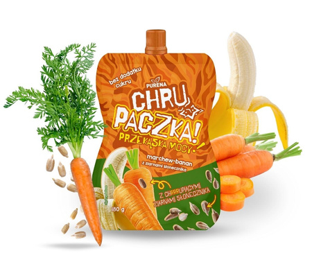 Chrupaczka Marchew-Banan ze Słonecznikiem 180g – 100% owoców, bez cukru, zdrowa przekąska